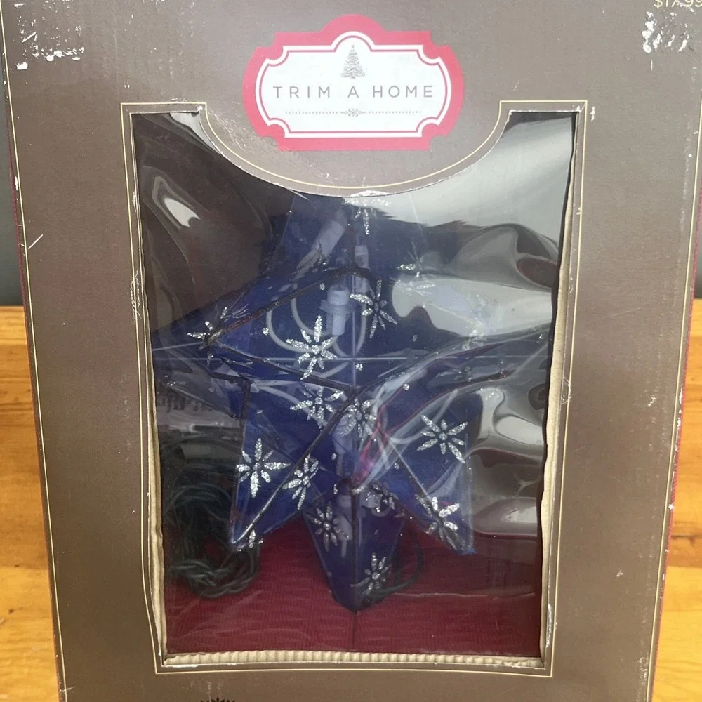 Kmart Vintage Trim a Home Fabric Star Snowflake Tree Topper Blue